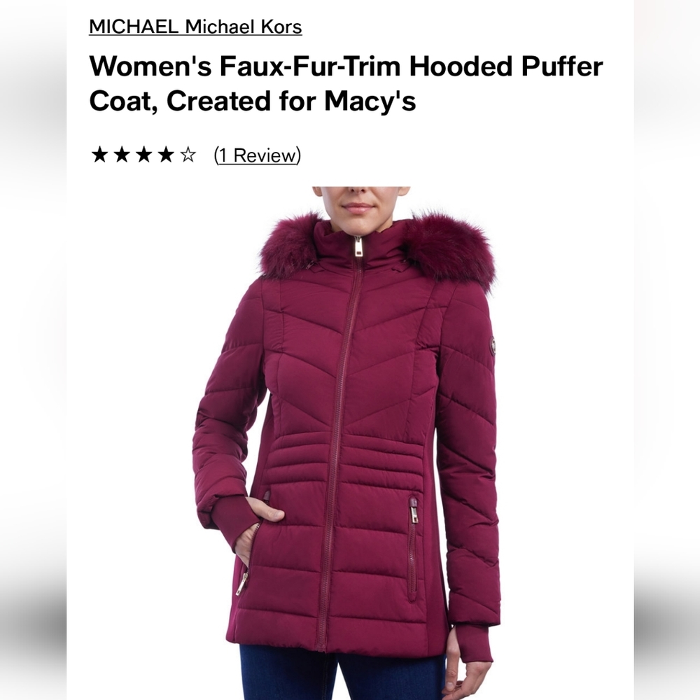 Michael Kor's burgundy hooded faux fur puffer coat XXL
